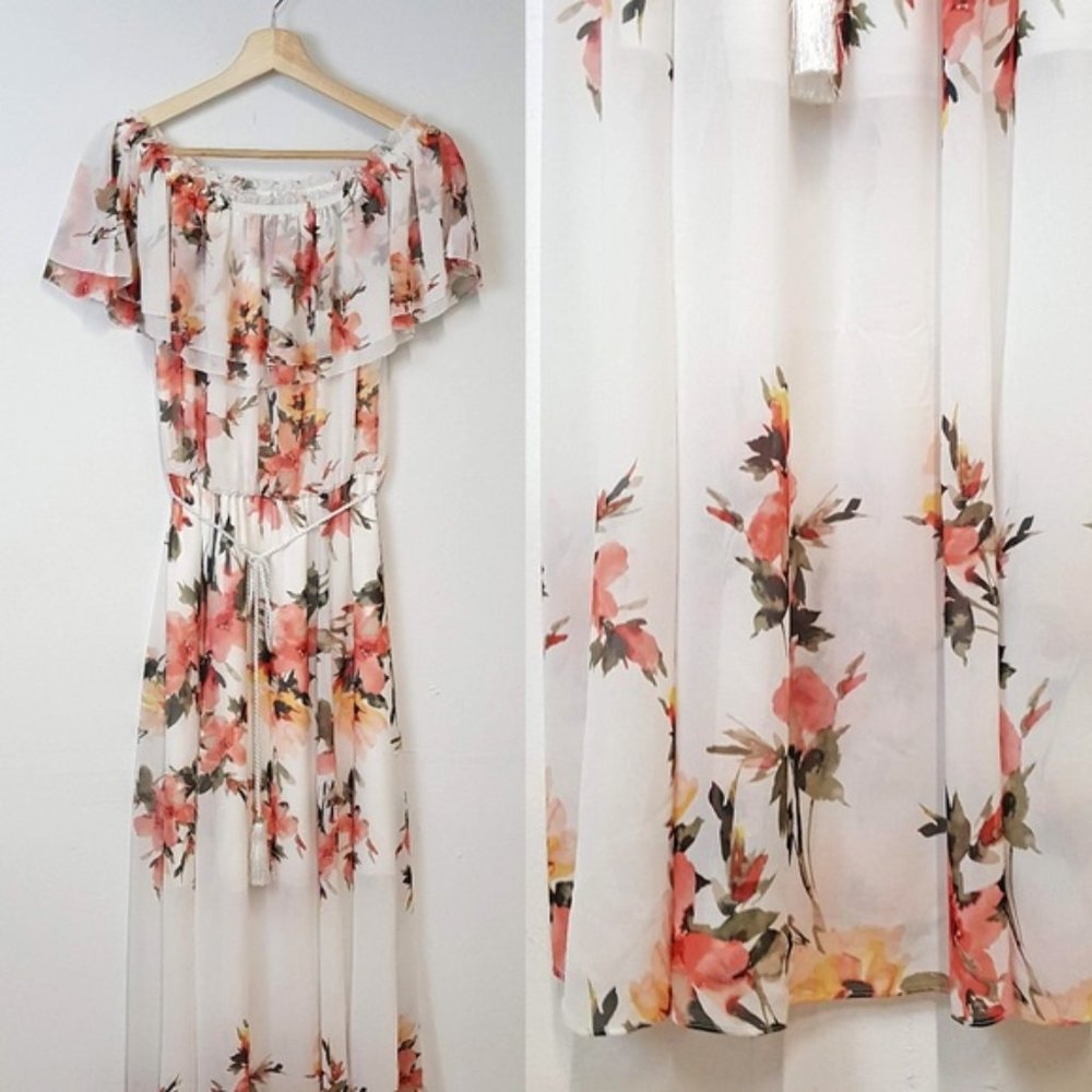 WHBM Floral Off Shoulder Maxi Dress Size Small
